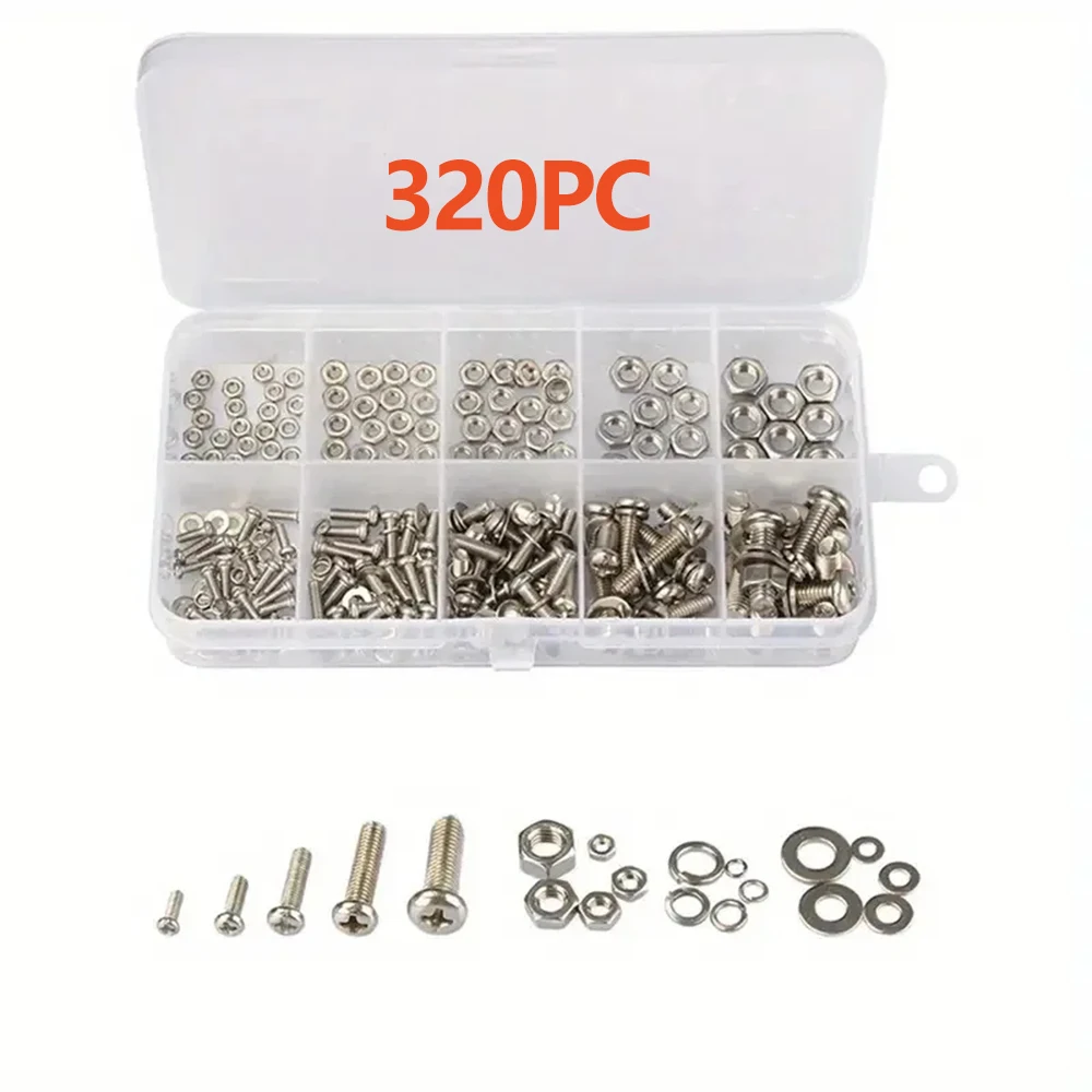 

Набор шайб из нержавеющей стали 304, болт, гайка, коробка, нержавеющий метрический набор оборудования M2-M5 для домашнего ремонта своими руками, промышленного использования