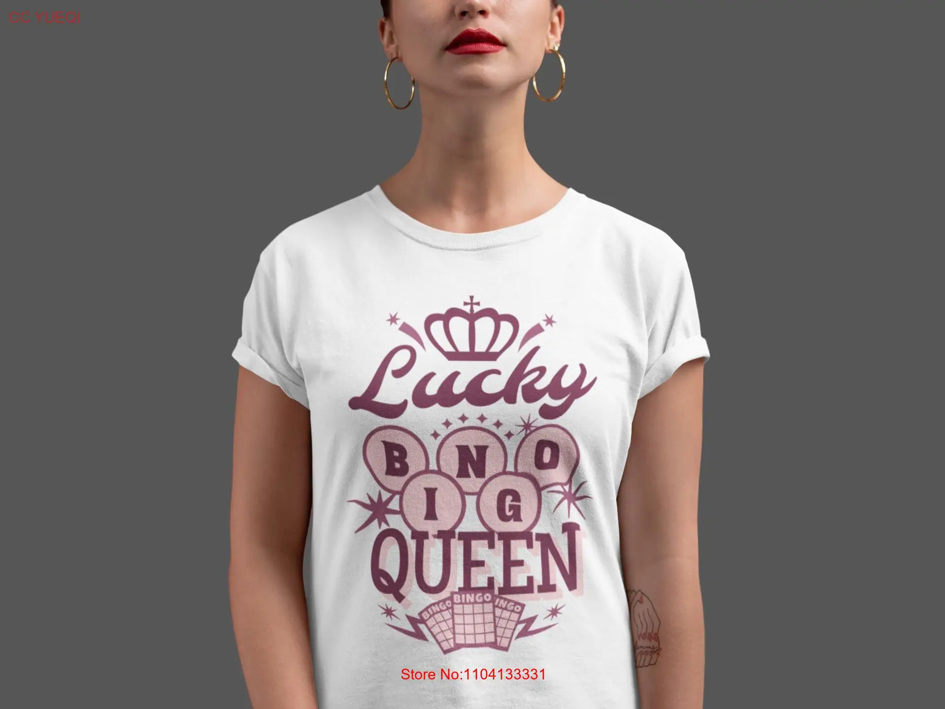 

Lucky Bingo Queen, тяжелая хлопковая футболка, забавная одежда для игроков, крутая одежда для влюбленных с короной, одежда с длинными или короткими рукавами