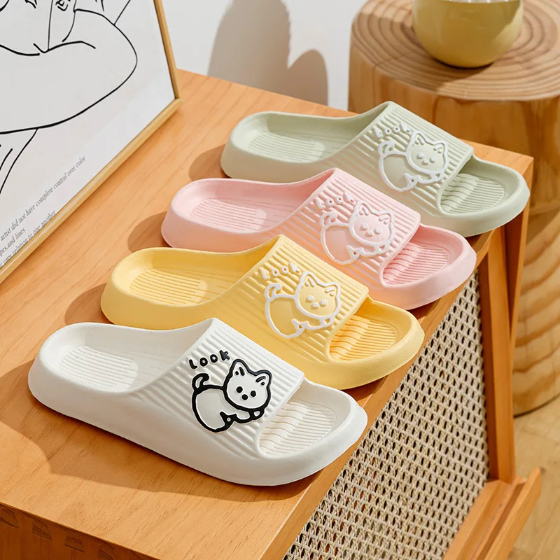 Summer Women Slippers Cat Cartoon Men Comfortable Beach Slides Bathroom Non-slip EVA Indoor Lady Sandals Home Couple Flat Shoe