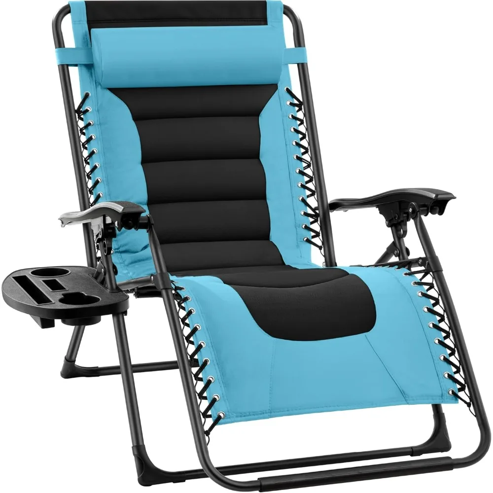 

Oversized Padded Zero Gravity Chair, Folding Outdoor Patio Recliner, XL Anti Gravity Lounger for Backyard w/Headrest, Cup Holde