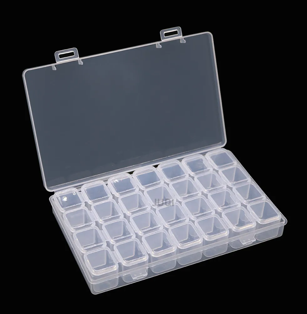 28 Grids Compartment Transparent Medicine Box Jewellery Packing Plastic Removable Box Nail Art Tool Storage Case