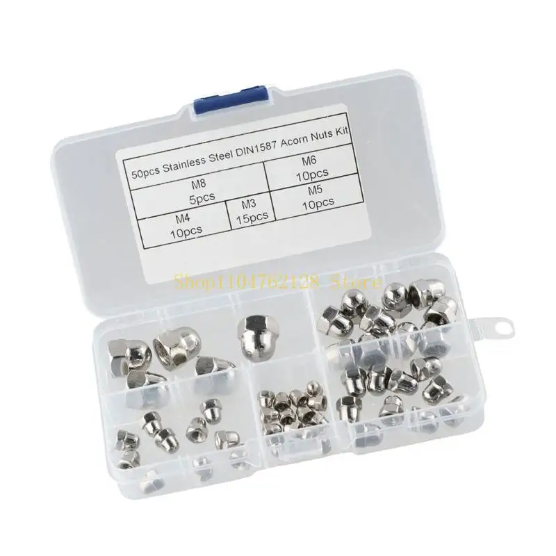 DIN 1587 Closed End Cap Nut Assortment with Internal Threading and Tool Contact Surfaces in a Divided Storage Case best sale