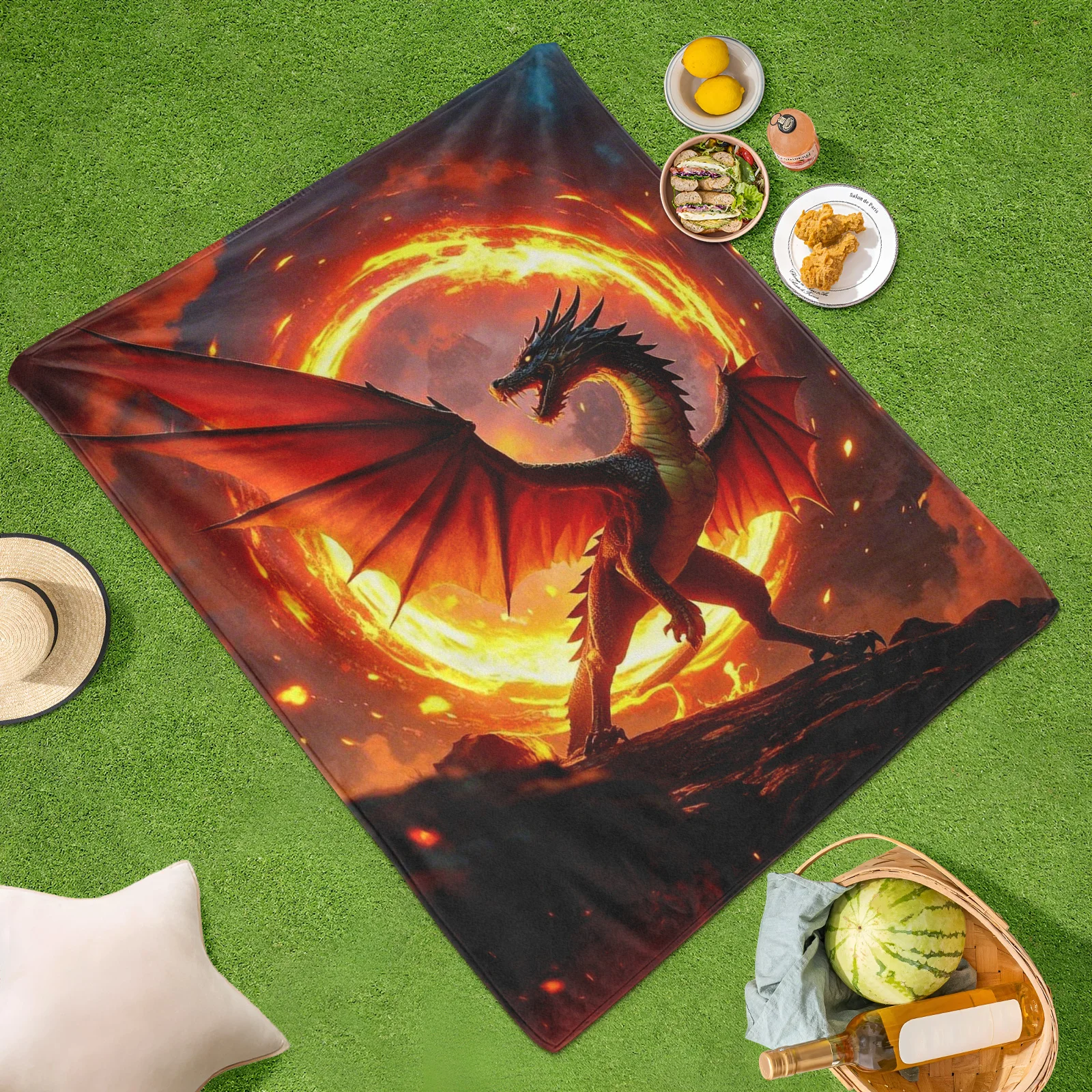 بطانية Dragon Fire Circle الأسطورية لإعادة الميلاد الخيالية الخارجية للتخييم والمشي لمسافات طويلة والهروب من الطبيعة الملحمية