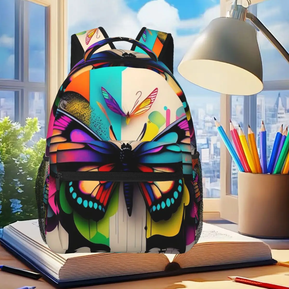 

Vibrant Graffiti Butterfly Design Backpack Student Boys Girls BookBag Children School Bag Laptop Shoulder Bags for Men Women