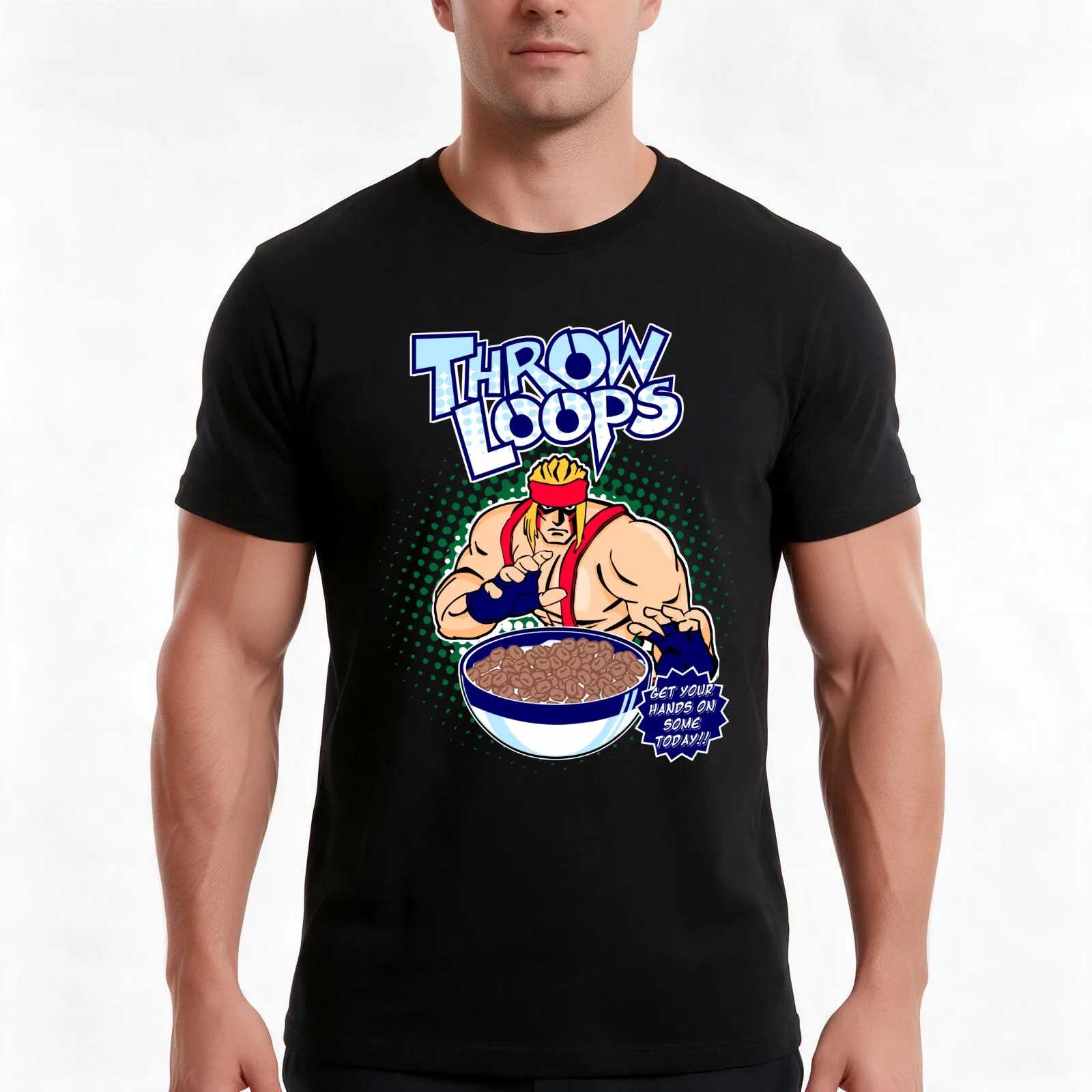 Throw Loops Cereal - Alex T-Shirt, Summer Casual Cotton Tee, Oversized Streetwear Tops, Vintage Graphic Print, Unisex Men Women