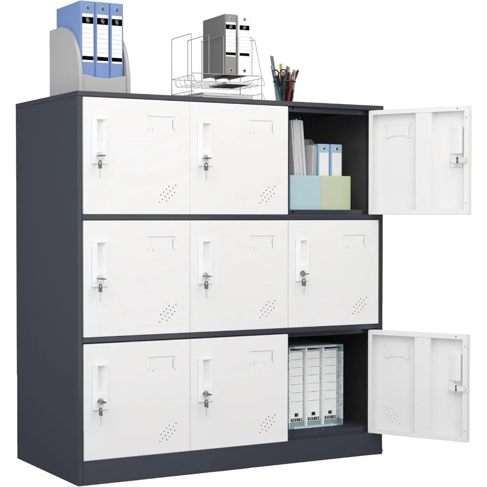 

9 Door Metal Storage Locker for Employee,School,Office,Gym,Garage,Locker Cabinet with Lock and Card Slot (9 Door, Grey)
