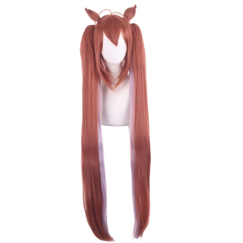 Peluca de anime Racehorse Girl Yamato Akijiki Cosplay Orejas de animales Cola de caballo doble Estilo de personaje Estilo de anime rizado