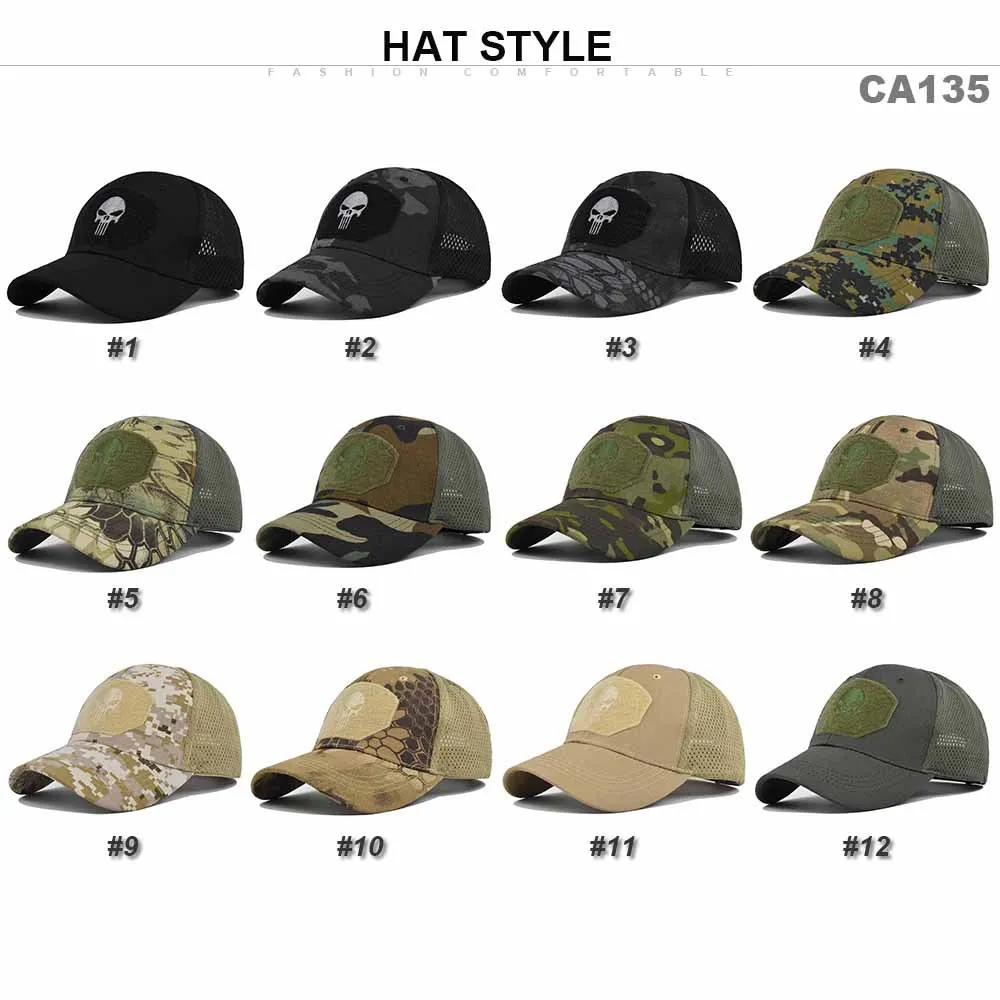 Tactical Baseball Caps Camouflage Breathable Sun Visor Mesh Outdoor Hunting Hiking Skeleton Snapback Hat