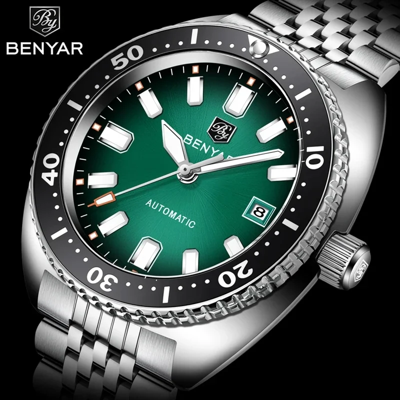 BENYAR 5211 New Luxury Men's Mechanical Watch Top Brand 50M Waterproof Stainless Steel Strap Casual Men's Chronometer Watch for