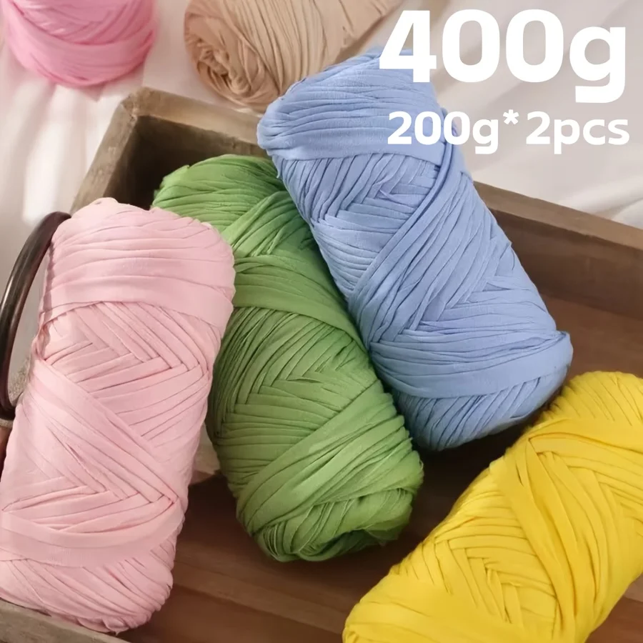 2 Stück 400g 200g*2 Hochwertiges T-Shirt-Stoffgarn, Dickes Handstrickgarn für Häkeln von Taschen/Körben/Teppichen, Heimdekoration – Detail 4