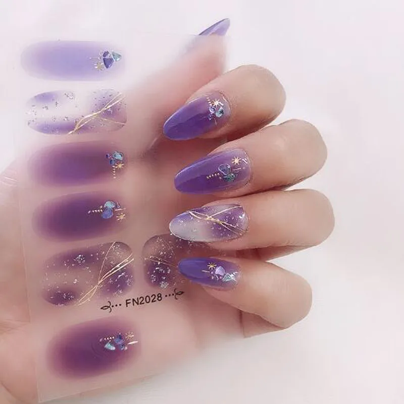 5D 드릴 네일 매니큐어 스티커 데칼 방수 전체 커버 완료 가짜 네일 랩 팁 DIY 네일 스트립 새해 드롭 배송