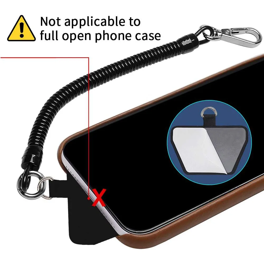 حبل هاتف عالمي قابل للتمدد مع رقعة - مضاد للسقوط لهاتف iPhone/Samsung/Pixel، مثالي للتزلج/المشي لمسافات طويلة/ركوب الدراجات