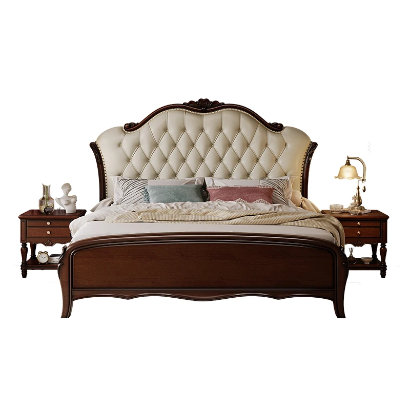 

Double bed master bedroom high-end atmosphere 1.8 meters European American retro light luxury leather soft bag 2x2 meters