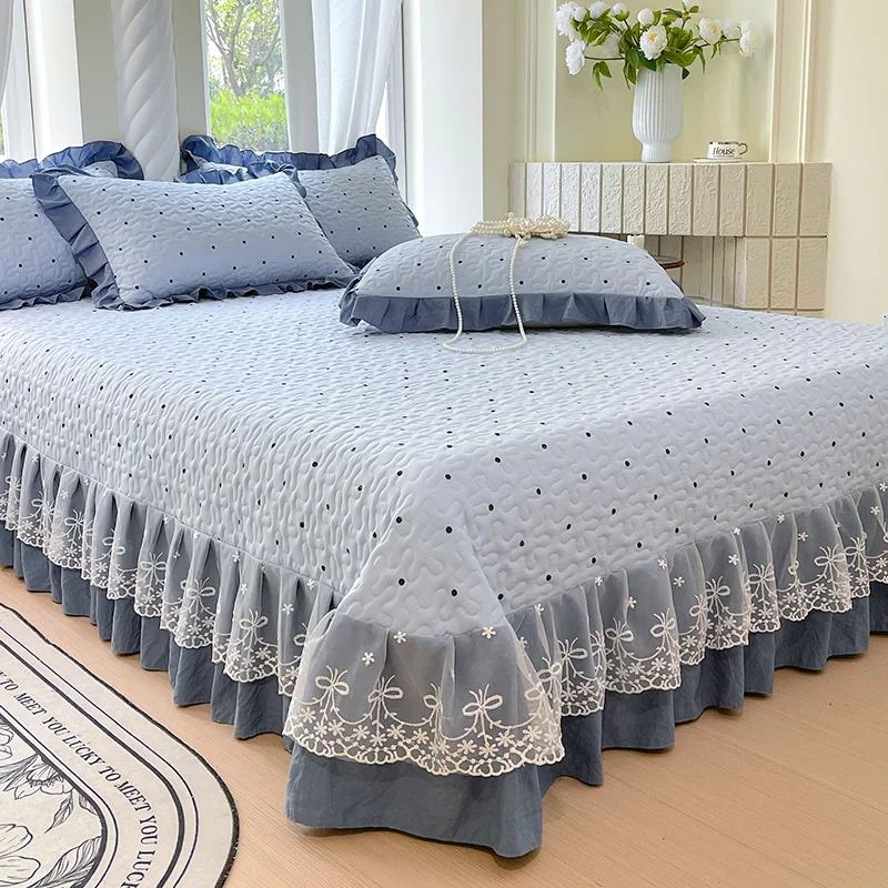1pc Quilted Bedspread for Beds Single/Queen/King Bed Cover with Lace ropa de cama Double Mattress Pad with Ruffles 침대 패드