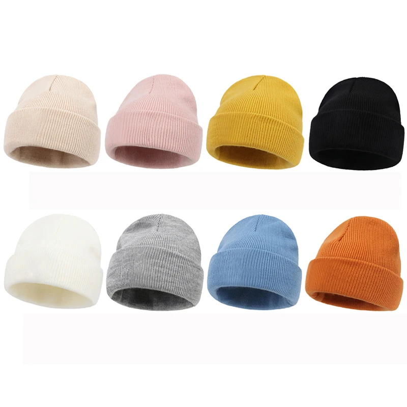 Autumn Winter Mother Kids Knit Hat Solid Color Baby Beanie Hats Newborn Accessories Children Cap for Girls Boys Family Matching