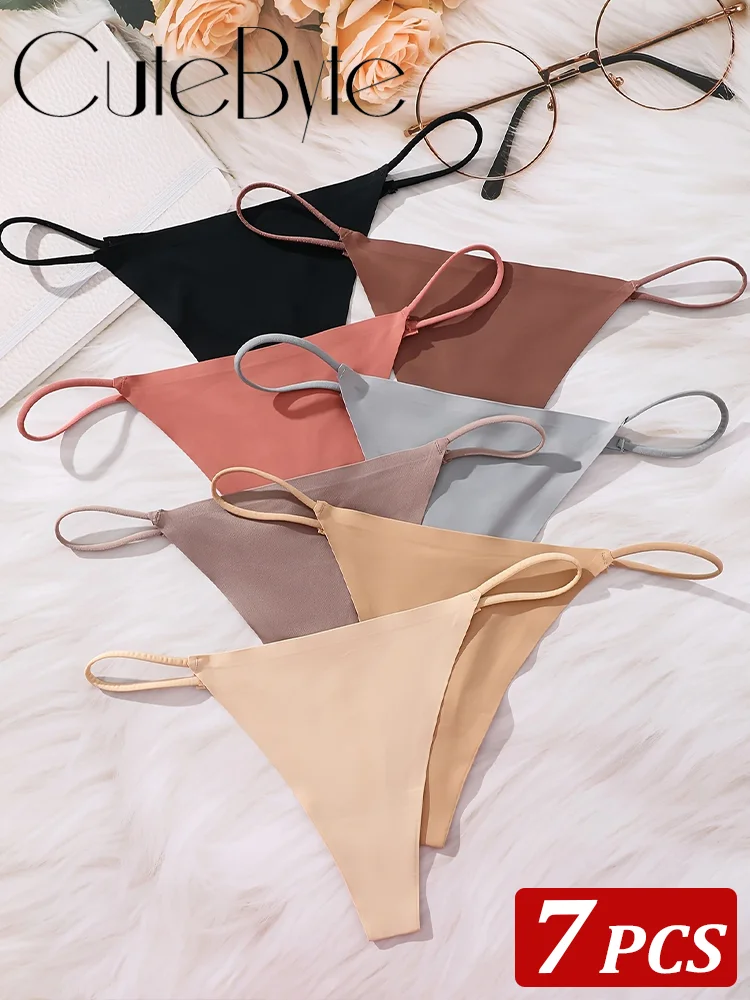 7Pcs/Set Women Seamless Thongs High Flexibility Panties Thin Strap Low WaistSexy Underwear Ladies T-back Comfortable Women