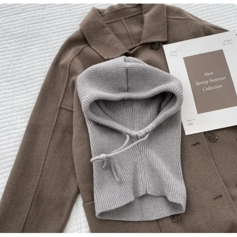 Gebreide muts uit één stuk Nekbescherming, warmte, windbestendigheid Multifunctionele warme muts met trekkoord, je kunt het touw binden