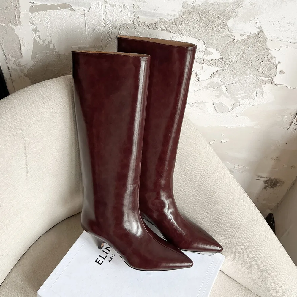 Aucegi 2026 جديد جلد طبيعي حذاء برقبة للركبة المرأة مثير أشار تو الانزلاق على هريرة الكعوب الخريف الشتاء فستان الحفلات الأحذية #3