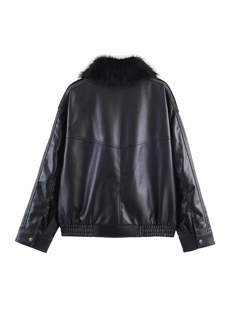 Nuova giacca in pelle da donna collo in pelliccia staccabile manica lunga giacca con cerniera High Street cappotto corto Lady autunno nuovo capispalla