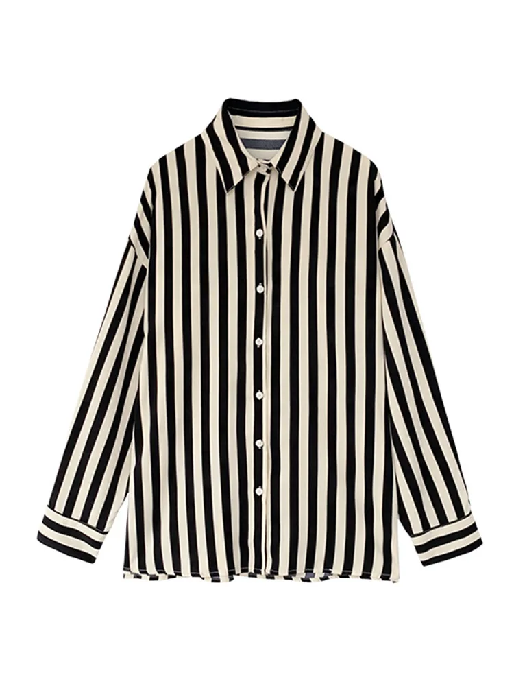Women's Striped irt Loose Long Sve  Collar Mid-Length Commute Sle Korean Lazy Faion Early Spring New Arrival