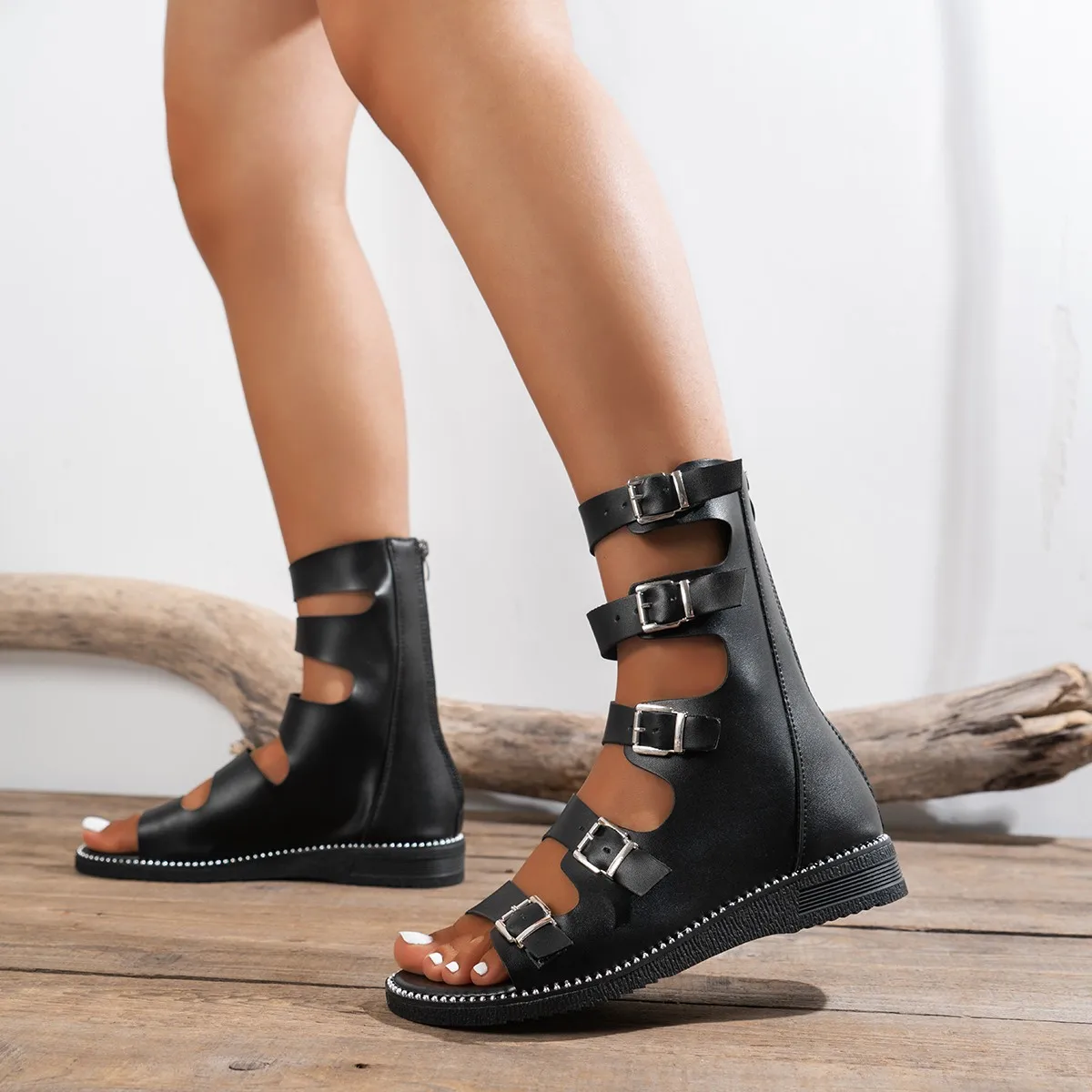 Klamra do paska dekoracja letnie długie buty buty dla kobiet sandały na płaskim obcasie buty duży rozmiar