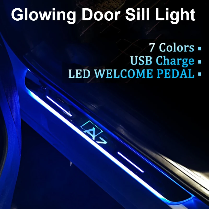 LED Illuminated Door Sill Welcome Light For Audi A7 Badge Logo Projector Lamp Moving Scuff Plate Auto Interior Welcome Pedal