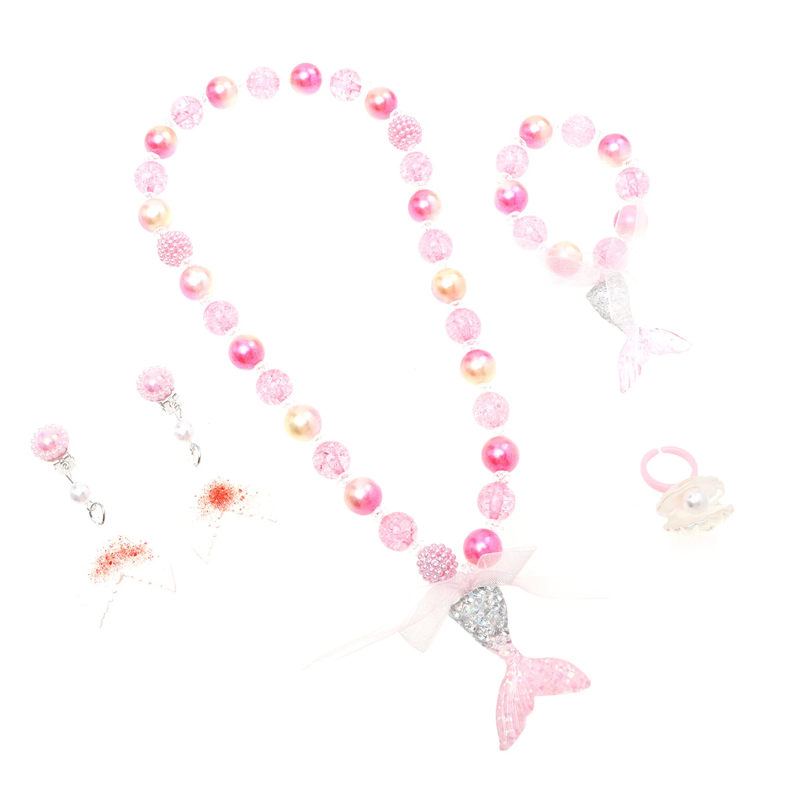 

Pearl Necklace Set Kids Jewelries Plastic Resin Clip on Earrings Choker Neck nament Children Jewelry Party Banquet