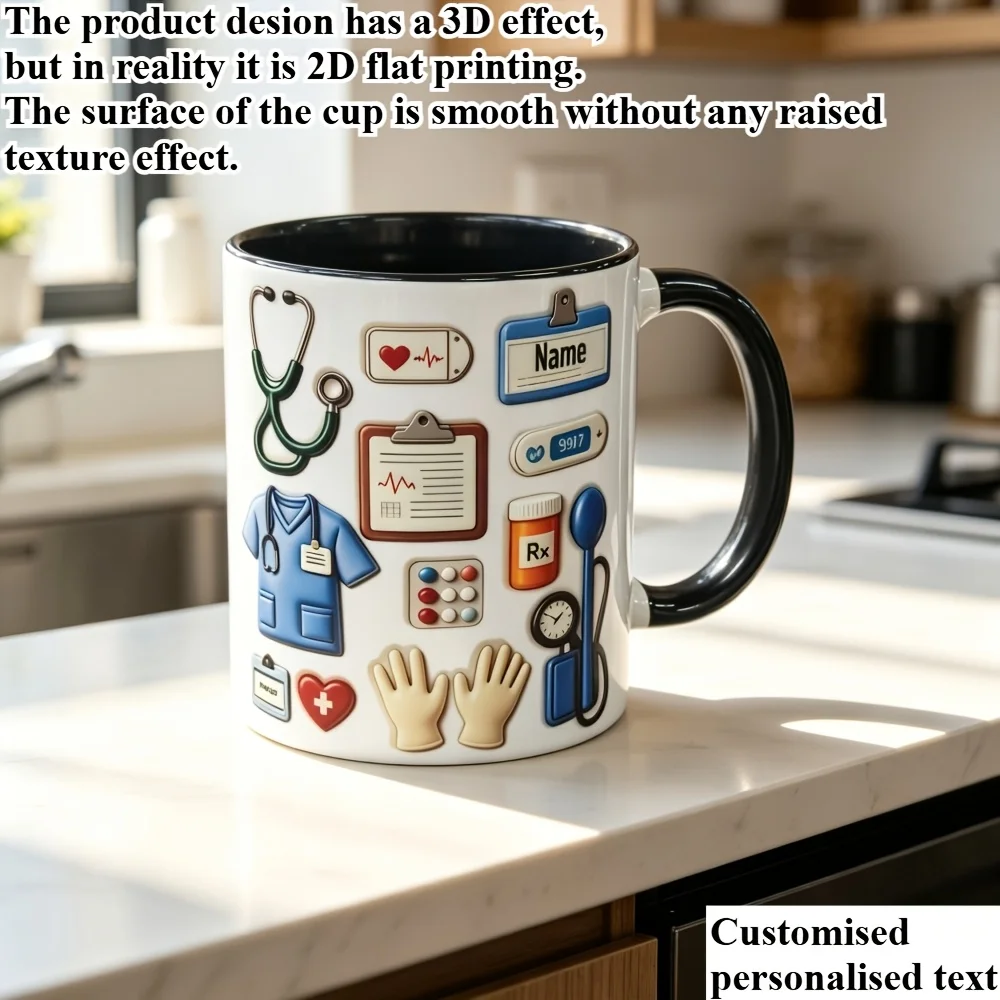 Custom Name 11oz Doctor Nurse Coffee Mug 2D Printed Medical Tool Pattern Ceramic Cup Gift for Healthcare Worker Graduation