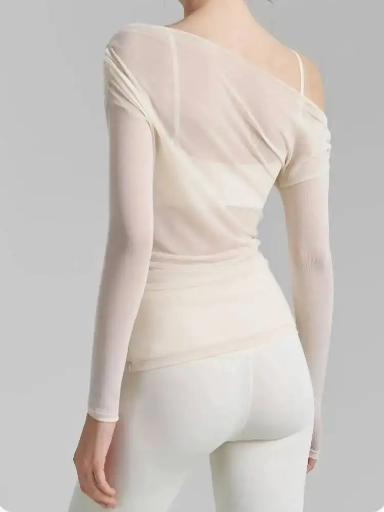 

Сексуальные топы, женские сетчатые дышащие топы с длинными рукавами для йоги, футболка, быстросохнущая спортивная одежда для тренировок, одежда для спортзала