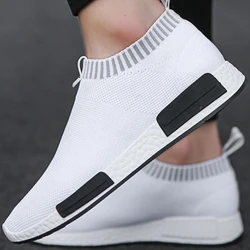 Mens Breathable Sleeve Foot Sneakers Flywoven Mesh Solid Color Flats Outdoor Lightweight Travel Shoes Chaussures Vulcanisees