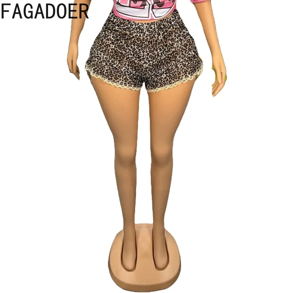 FAGADOER Leopard Print Shorts Women Y2K Streetwear Low Waist Lace Ruffle Patchwork Elasticity Short Hot Girl Bottoms 2025 New