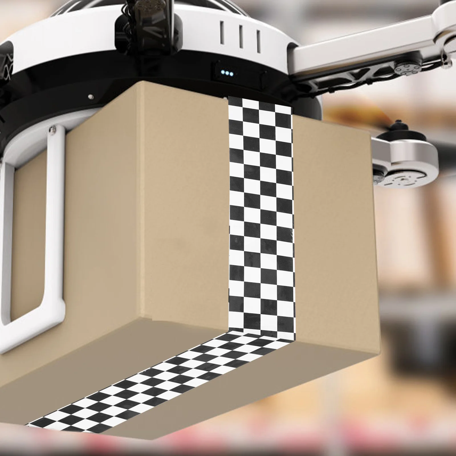 1 لفة شريط تعبئة بنمط شبكة أسود وأبيض سهل التقشير شريط عزل عملي لاستخدام تغليف توصيل الشحن #2