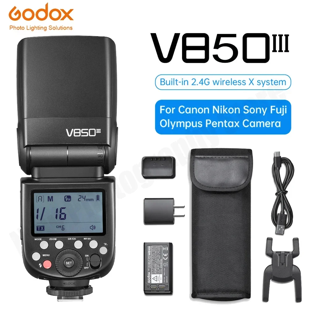 

Godox V850III speedlight Speedlite Flash 76W 2.4G GN60 Wireless X System Li-ion Battery for Canon Nikon Sony Fuji Pentax Olympus