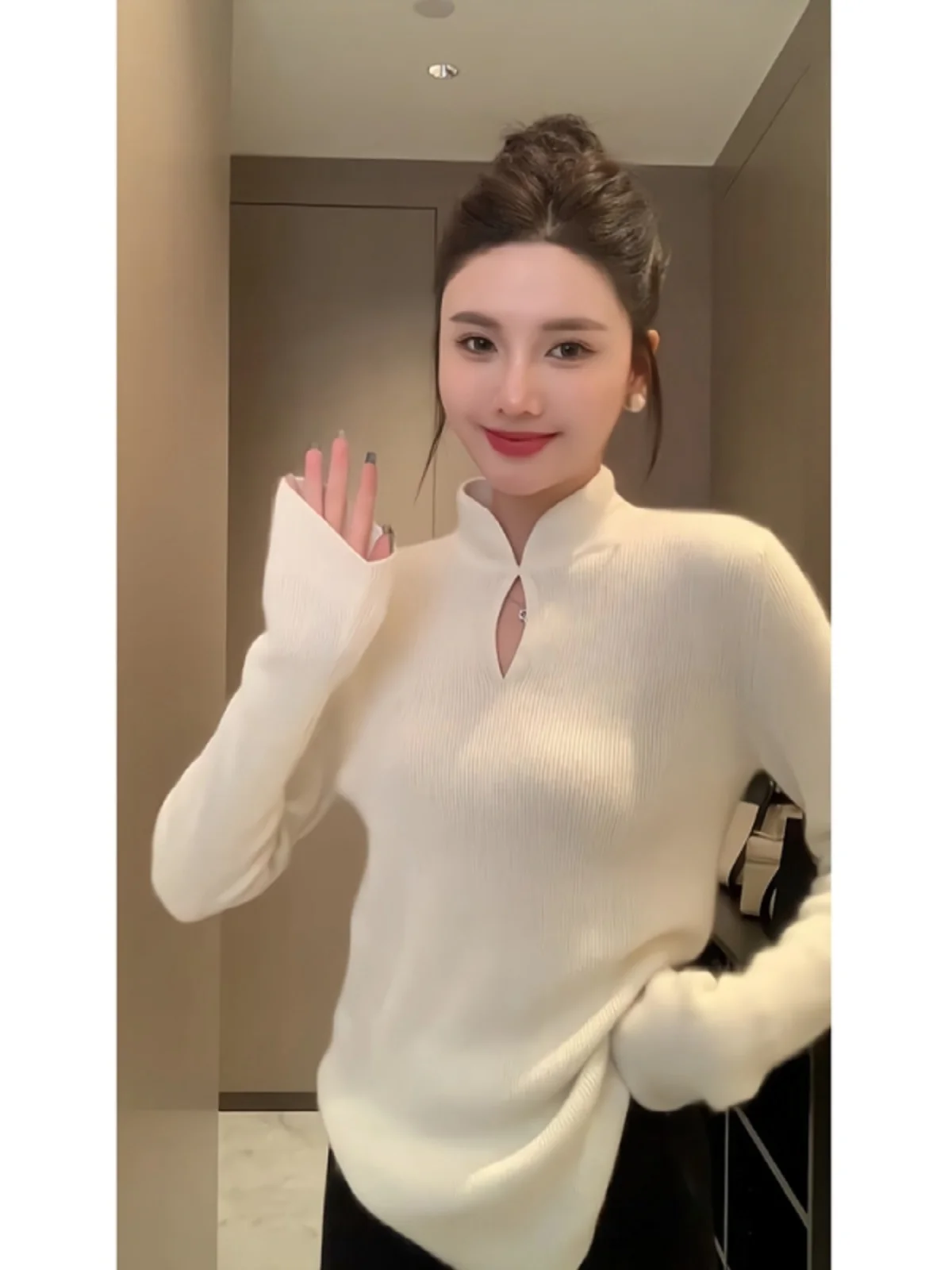 

plus Size Knitwear High Collar Lady's Autumn Winter Slimming Inner Wear Top Chinese Sle Button Embellied Base Layer irt