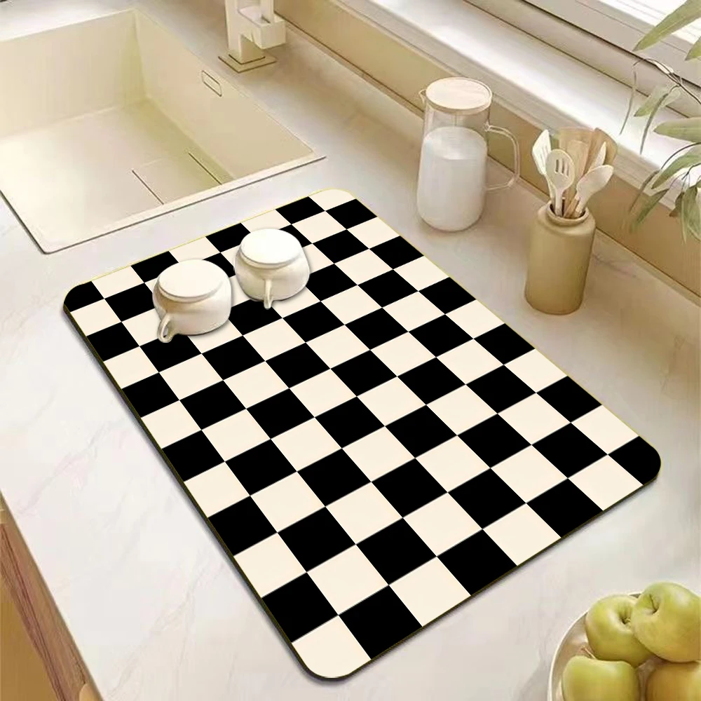 

for Coffee Machine Kitchen Sink Bathroom Countertop Checkerboard pattern Machine Drip Mat with Non-Slip Rubber Sole Anti-Dirt