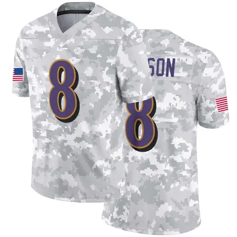 Men's#8 Camo American Football Jersey Embroidered Baltimore Sports Top Breathable Ravens Athletic Tee for Training & Competition