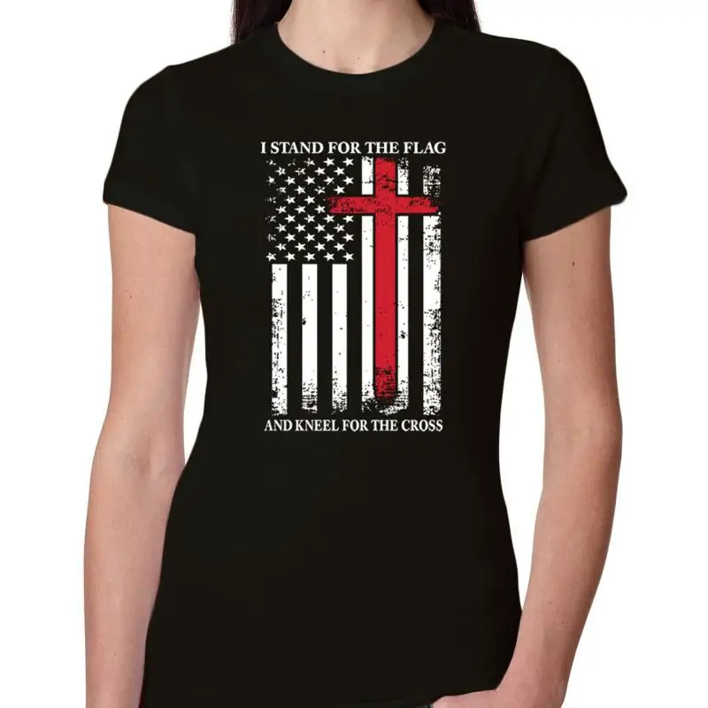 

US Flag I Stand for the And Kneel Cross Women Slim Fit Junior T Shirt