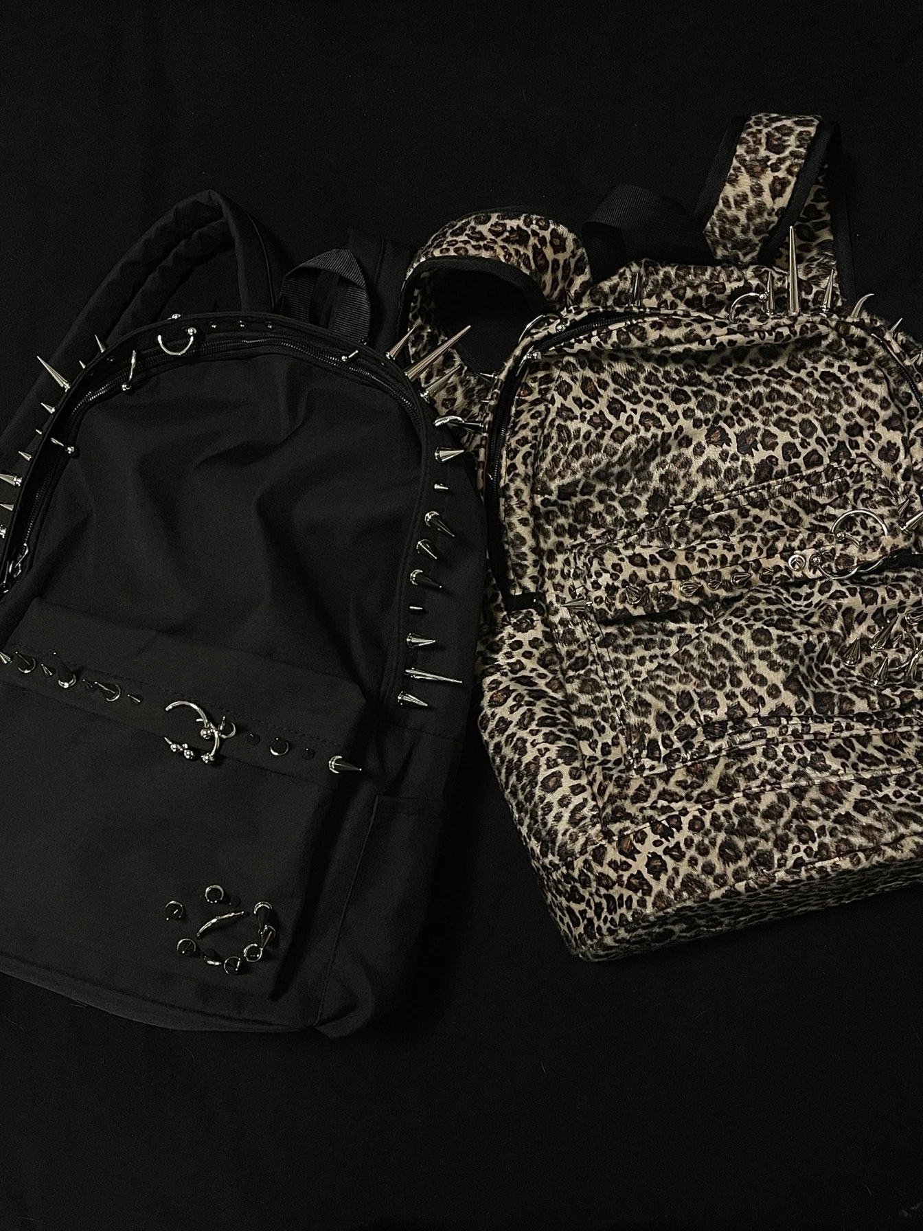 punk rivet leopard print backpack men