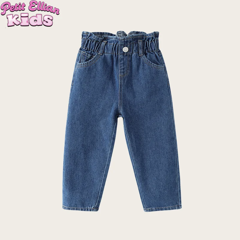 

1 - 5 Y Kids Girls Cotton High Waist Jeans with Ruffled Lace with Comfortable and Stylish Fashion for Toddlers Jeans