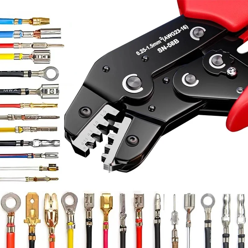 Ratchet Crimping Pliers SN‑58B 0.25‑1.5mm² AWG24‑16 Non‑Insulated Terminal Crimper for Dupont JST MOLEX SATA Open Barrel Pins
