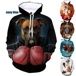 Boxer Dog Graphic Pullover Hoodies 3D Pet Dog Printing Jackets For Men Kid Funny Cute Hooded Sweatshirts Women Winter Tracksuits