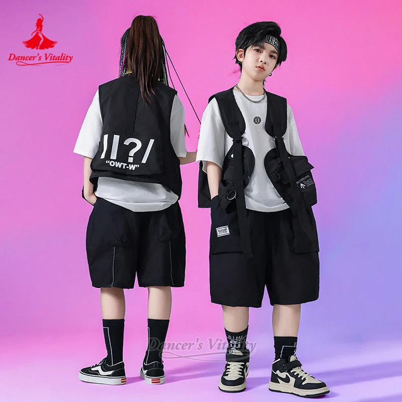 Vitality del ballerino Bambini Hip-Hop Breaking Dance Training e esibizione e concorso T-shirt bianca + pantaloni + gilet Set da 3 pezzi