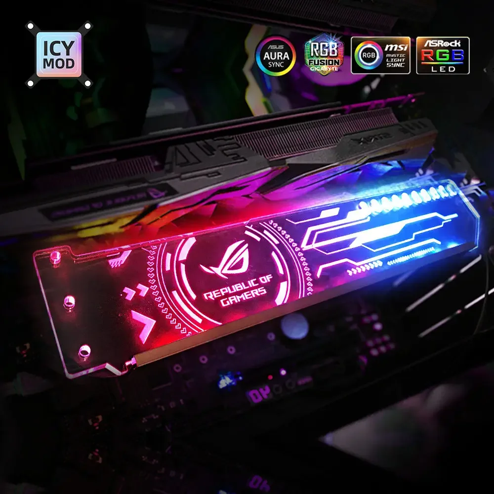 Soporte GPU RGB personalizado, soporte para tarjetas gráficas horizontales ARGB, soporte para tarjeta de vídeo 5V3Pin, enfriador de agua personalizado AURA SYNC 12V