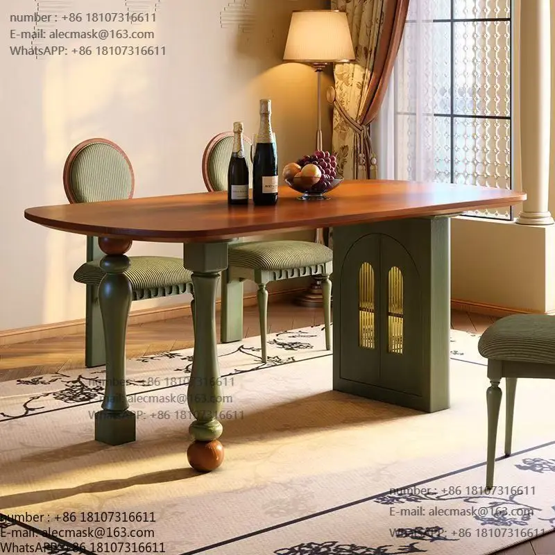 

French retro solid wood dining table small apartment ash wood high-end rectangular medieval dining table chair