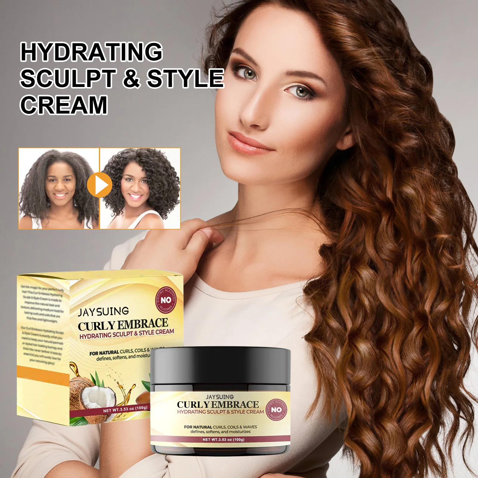 Crema de peinado hidratante para rizos esponjosos, crema hidratante y brillante para reparar el cabello rizado para definir