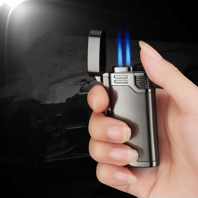 

2023 New Creative Metal Windproof Gas Lighter Twin Turbo Rechargeable Butane Gas Lighter Gift for Men