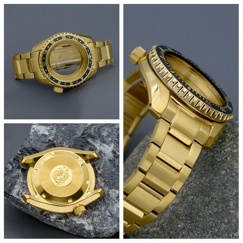 Gold Diver Watch Case Bracelet Parts Solid Case 316L Stainless Steel Watch Strap Fit SPB185 SPB187 NH34 NH35 NH36 Moveme