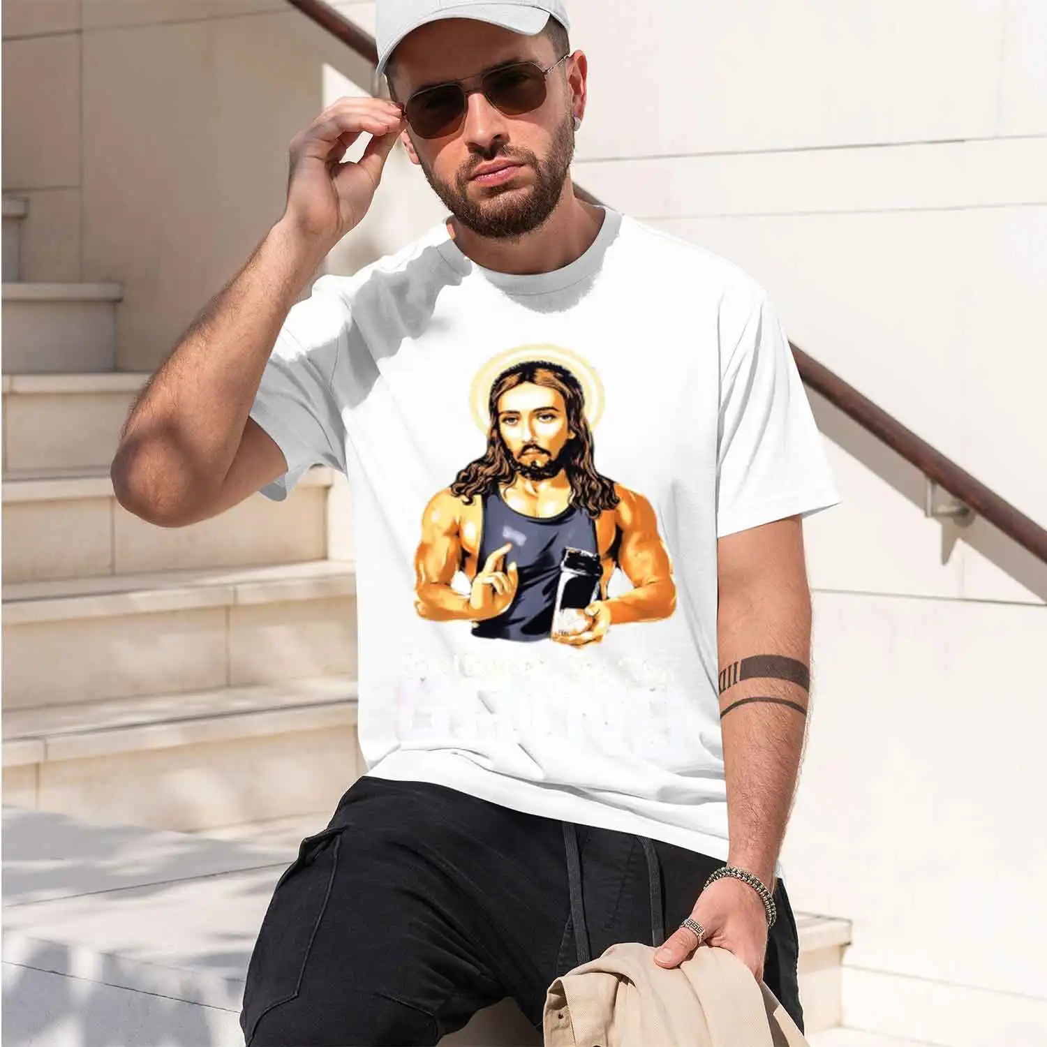 Hallowed Be Thy Gains | Funny Muscle Jesus Weight Lifting out Humor Tank Graph T Shirts Streetwear Men Clothing 2026 New Model S