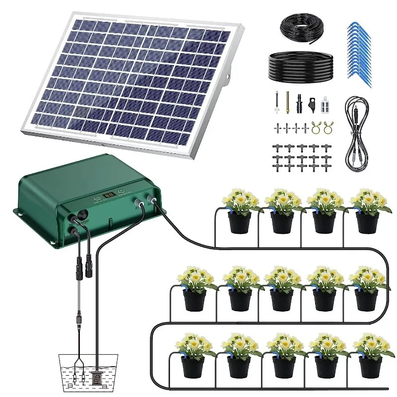 

Solar hydroponic irrigation kit Garden automatic watering system Multi-dropper provides complete dripper drip washer