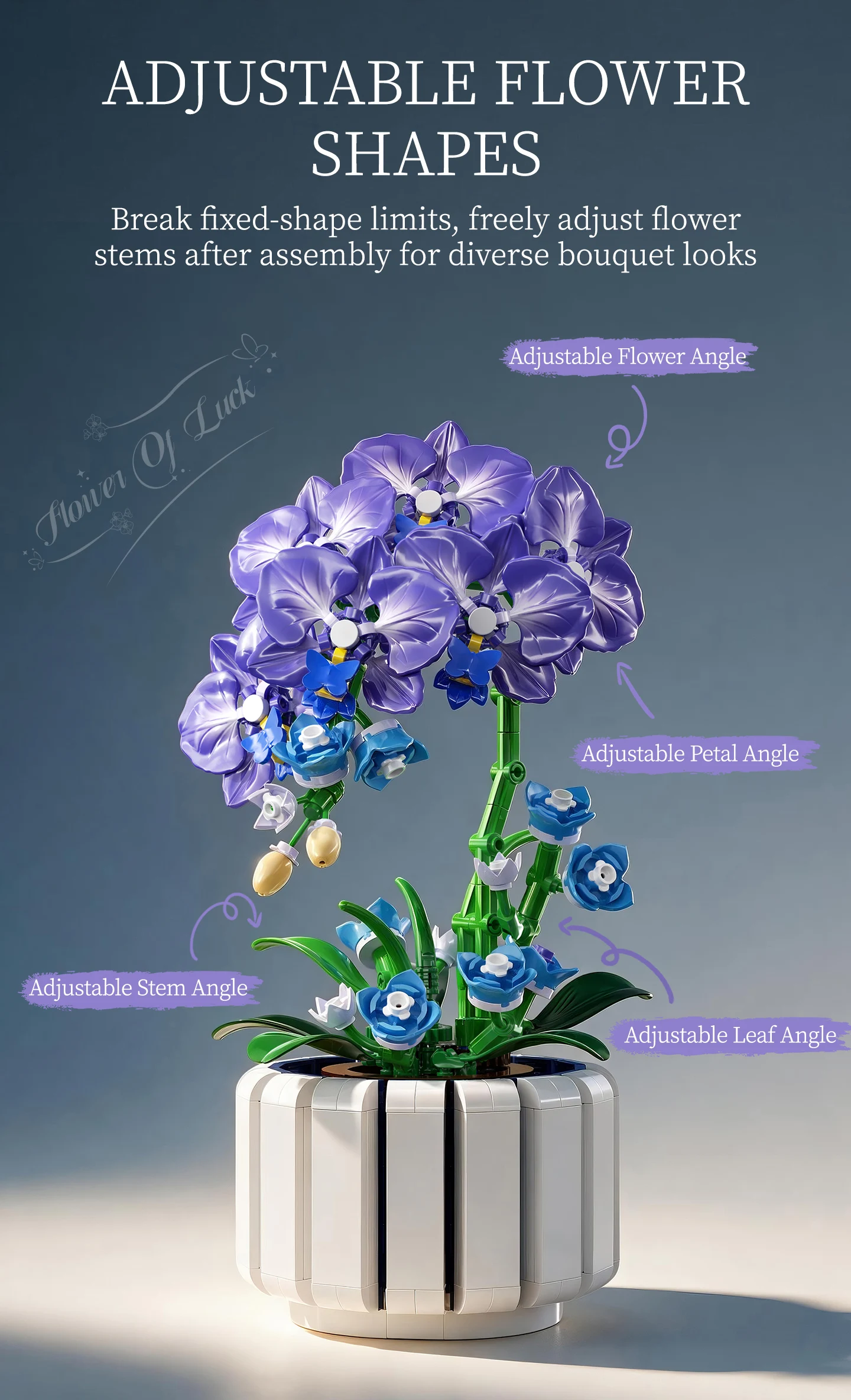 KAVOWORLD 627PCS Purple Butterfly Orchid Building Blocks Simulation Phalaenopsis Flower Pot Bricks Creative Gifts for Family